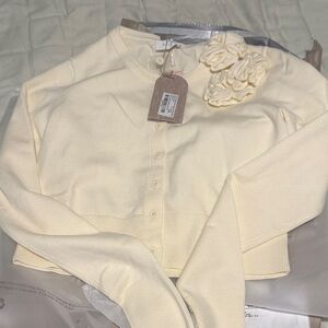 Meshki Gianna Cream Cardigan with Floral Accents